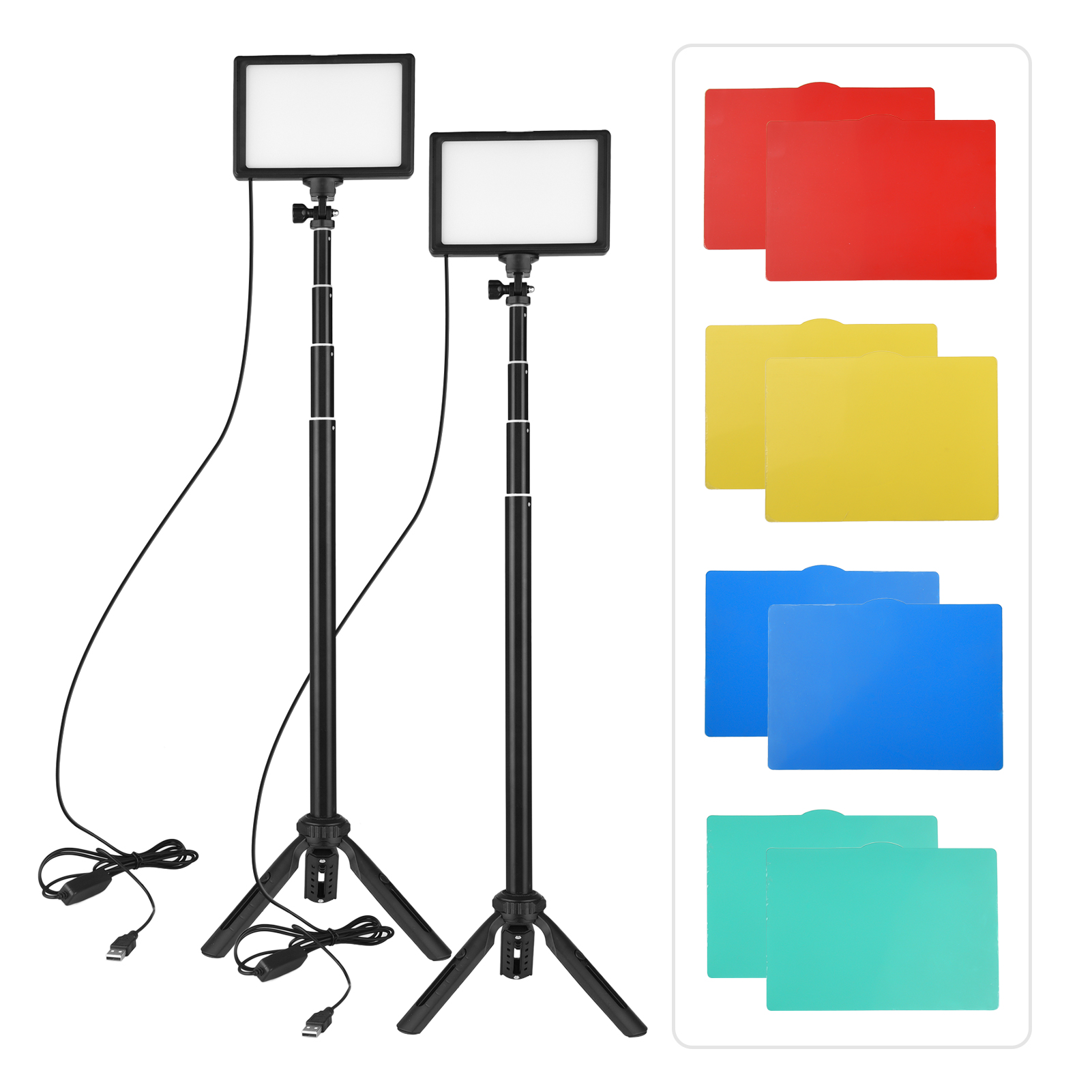 Photography Video Lighting Kit With Adjustable Tripod Stand - Andoer 2 szt. Zestaw światło LED